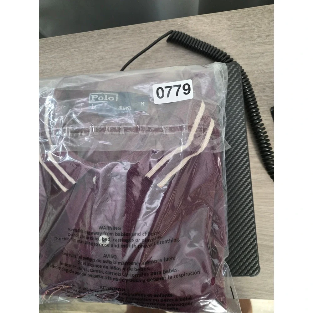 Polo Ralph Lauren Mens Burgundy‎ Cotton Pique Polo Shirt Tipped Collar Medium